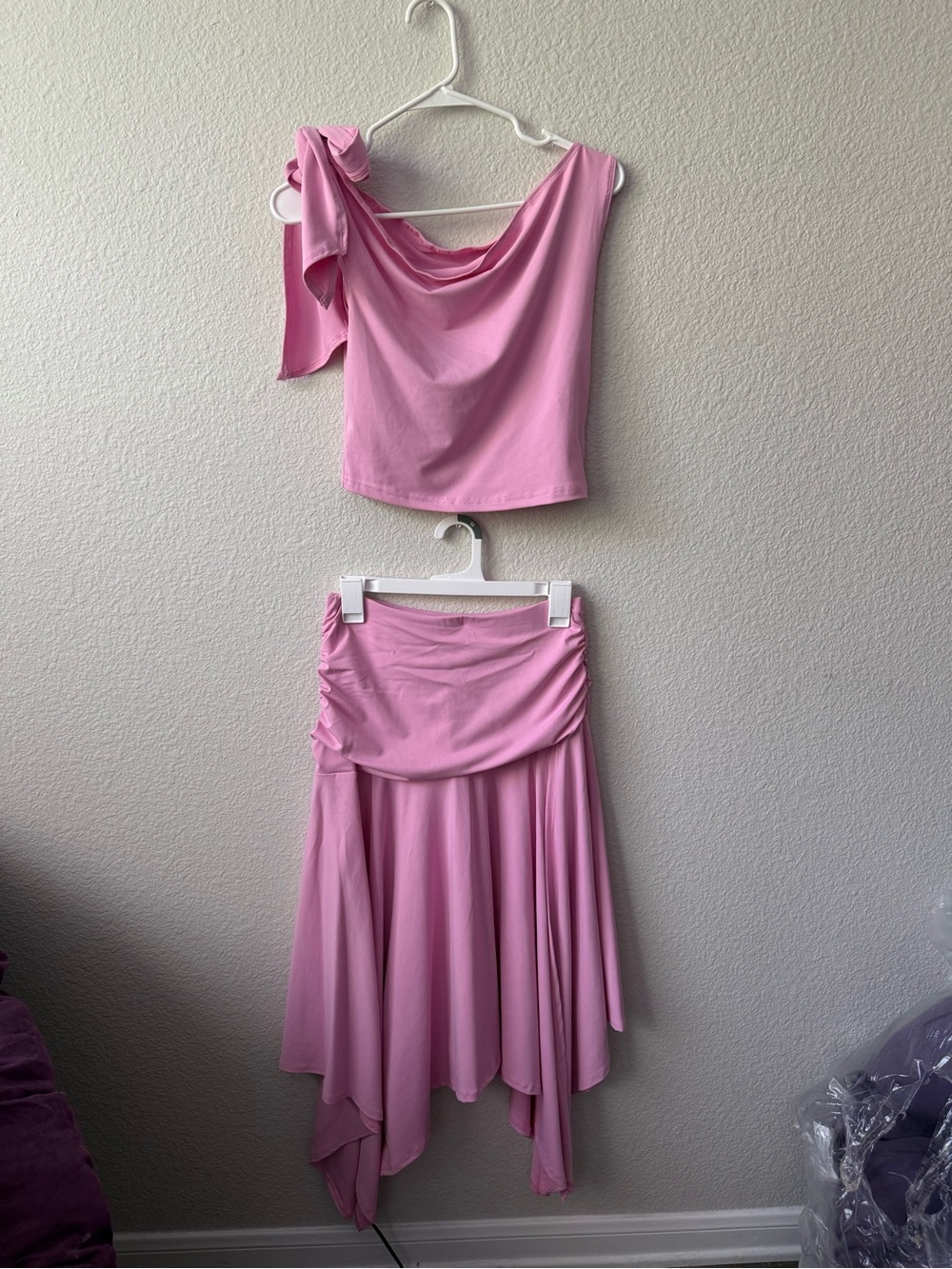 SHEIN Pink Asymmetric Draped Two-Piece Skirt Set